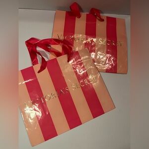Set of 2 Victoria’s Secret Glossy Shopping Bags – Pink Stripe